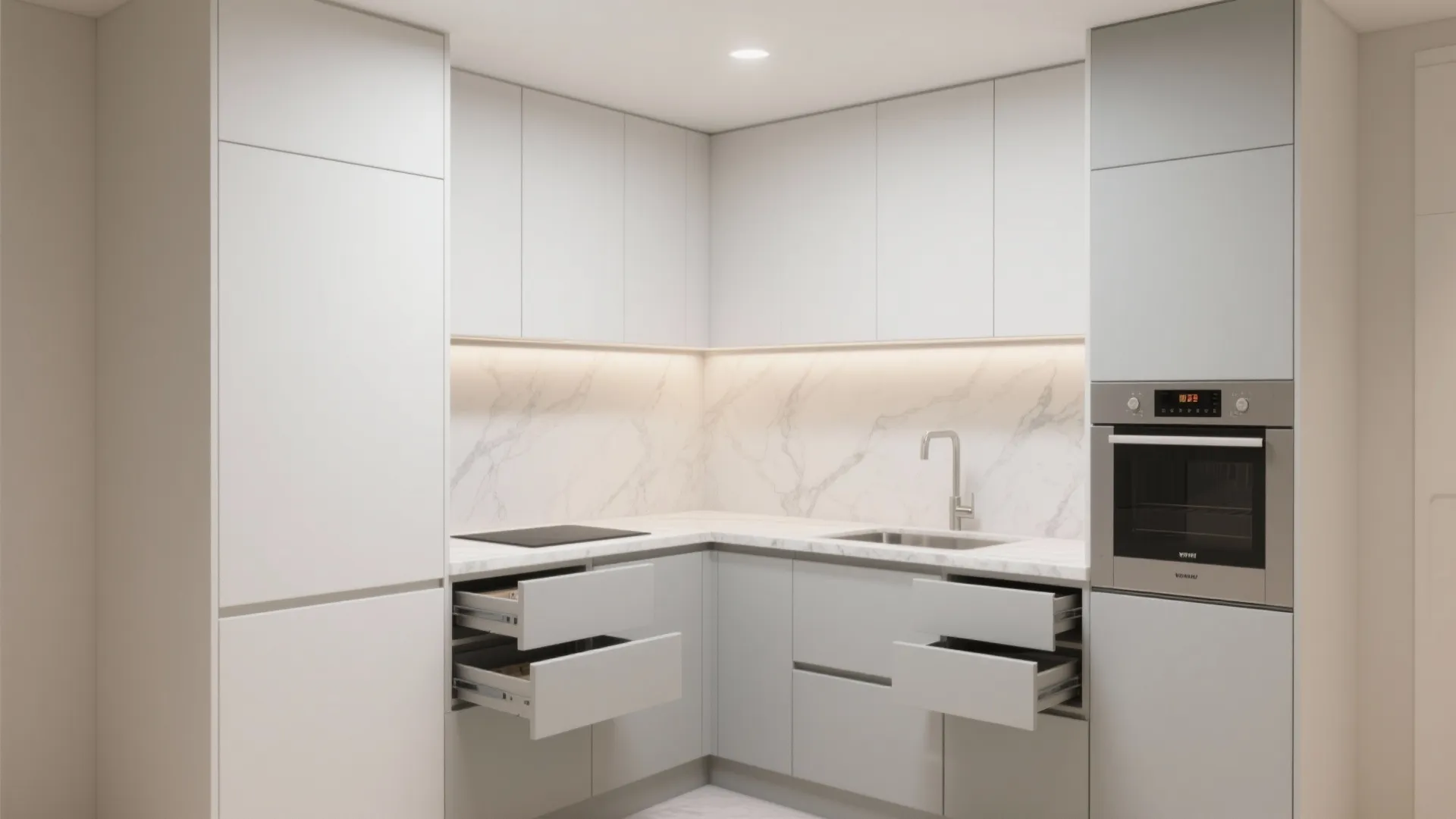 Minimalist Kitchen Storage with Matte Finishes