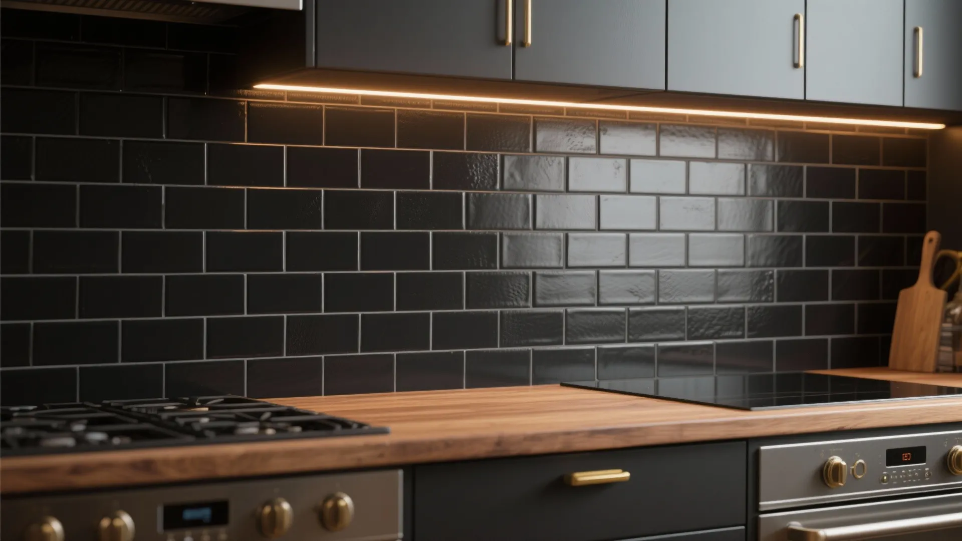 1. Matte Black Subway with Thin Grout