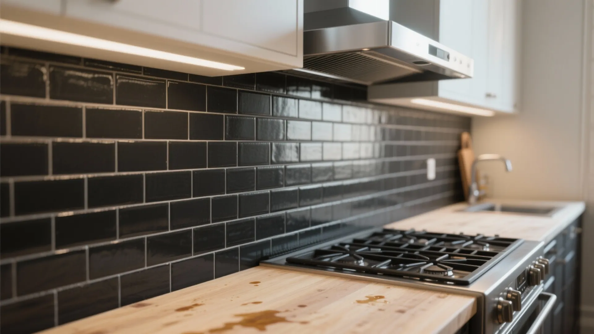 1. Matte black subway tiles for depth