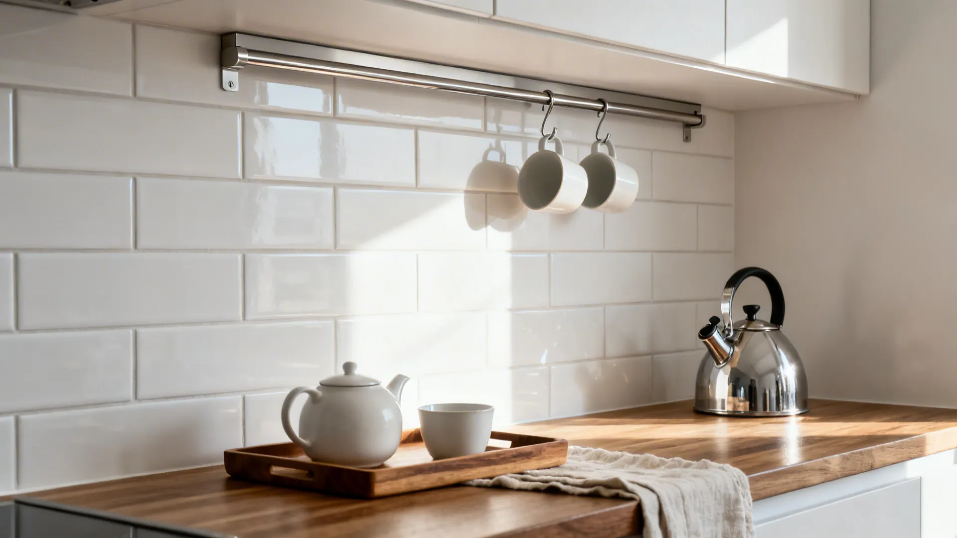 Minimalist matte subway + floating rail