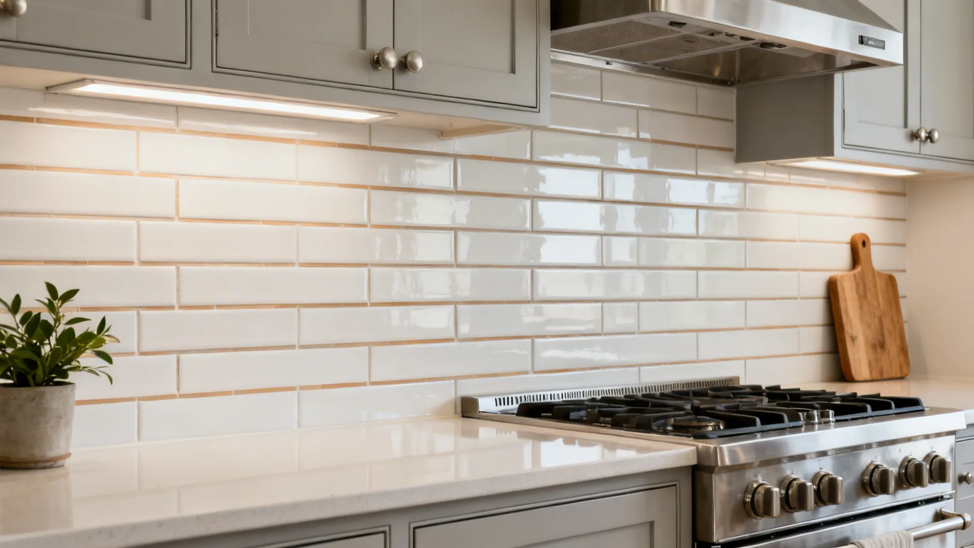 1) Minimal matte subway with warm grout