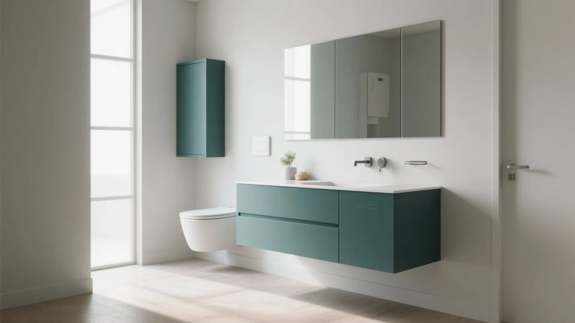 2. Matte Teal Floating Vanity