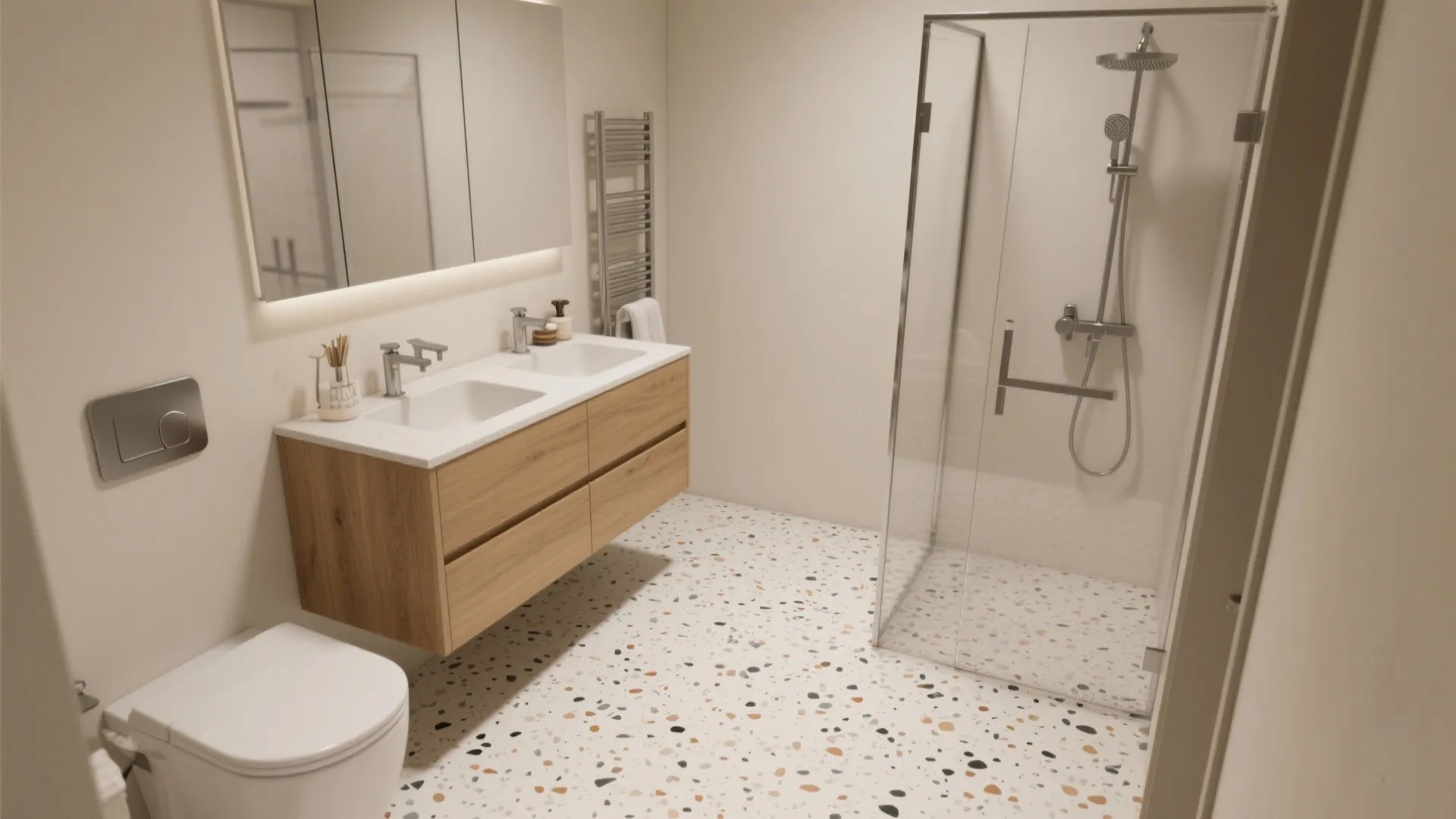 Matte terrazzo-effect tiles for playful speckle