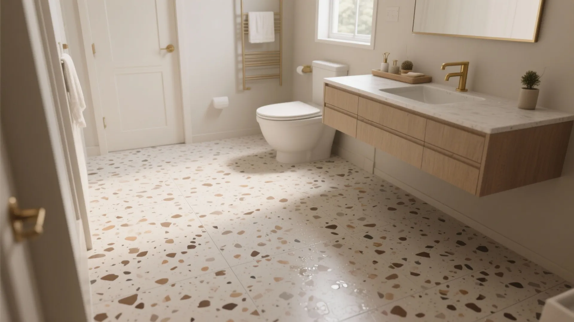 Matte terrazzo-look porcelain for character without upkeep