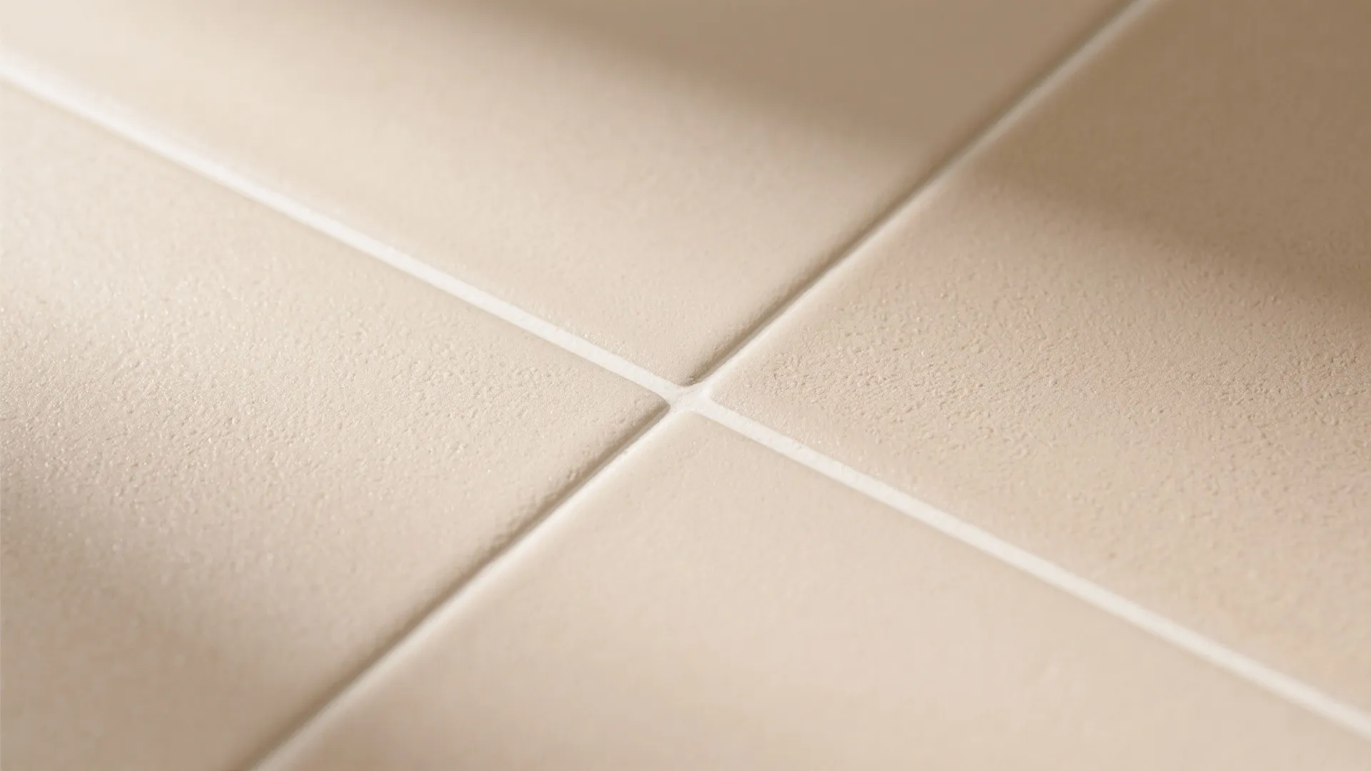 Macro of warm beige matte porcelain tile with subtle texture and tight matching grout.