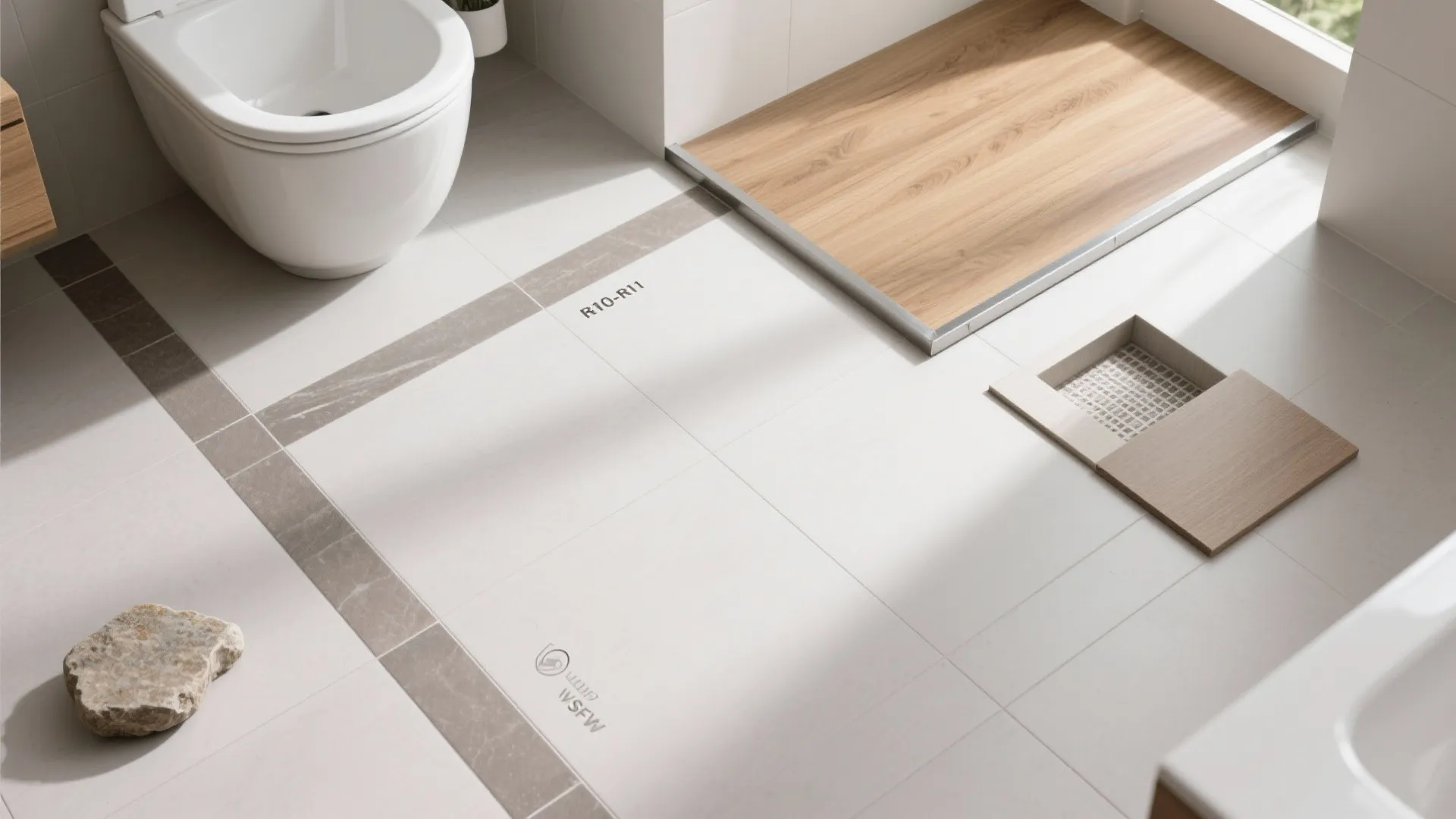 Matte Anti-Skid Tiles with Warm Wood Accents