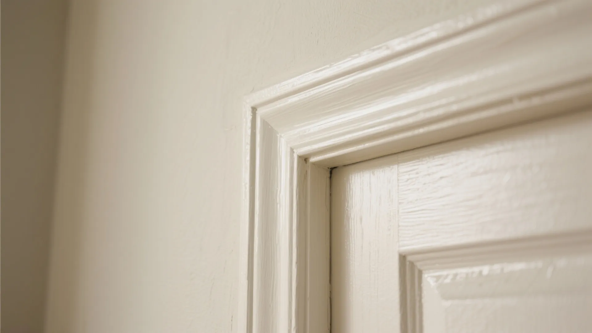 Close-up of matte wall finish next to semi-gloss trim, showing texture and glossy reflection.