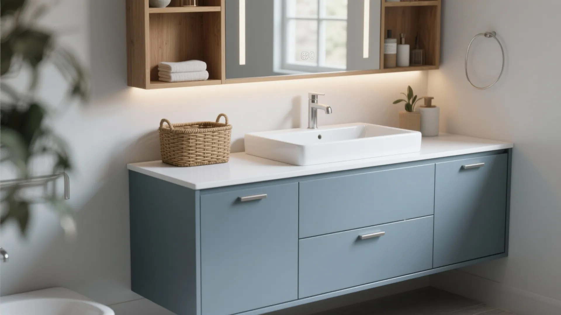 2. Monochrome fixtures with white accents