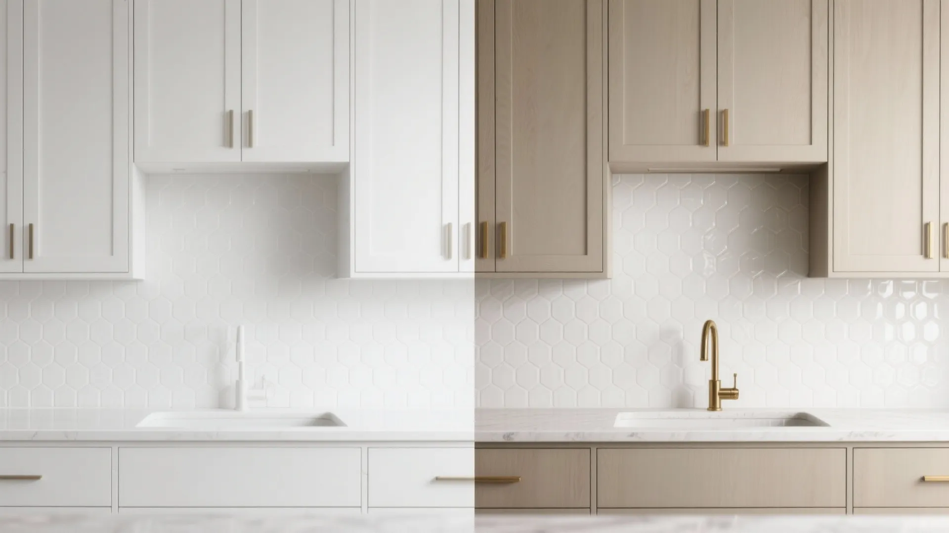 4: Pair embossed white hex with matte cabinets for contrast