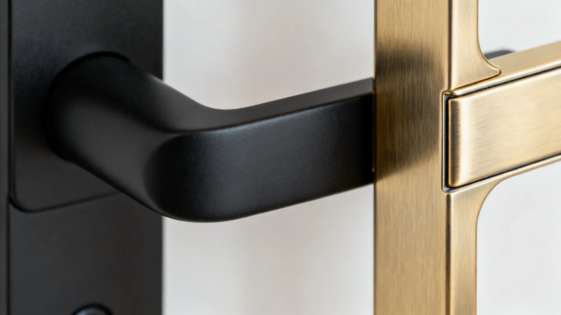 Macro comparison of matte black and PVD brushed gold handle textures.