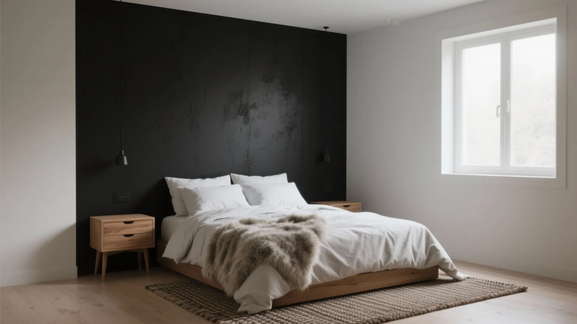 1. Matte black feature wall + light textiles