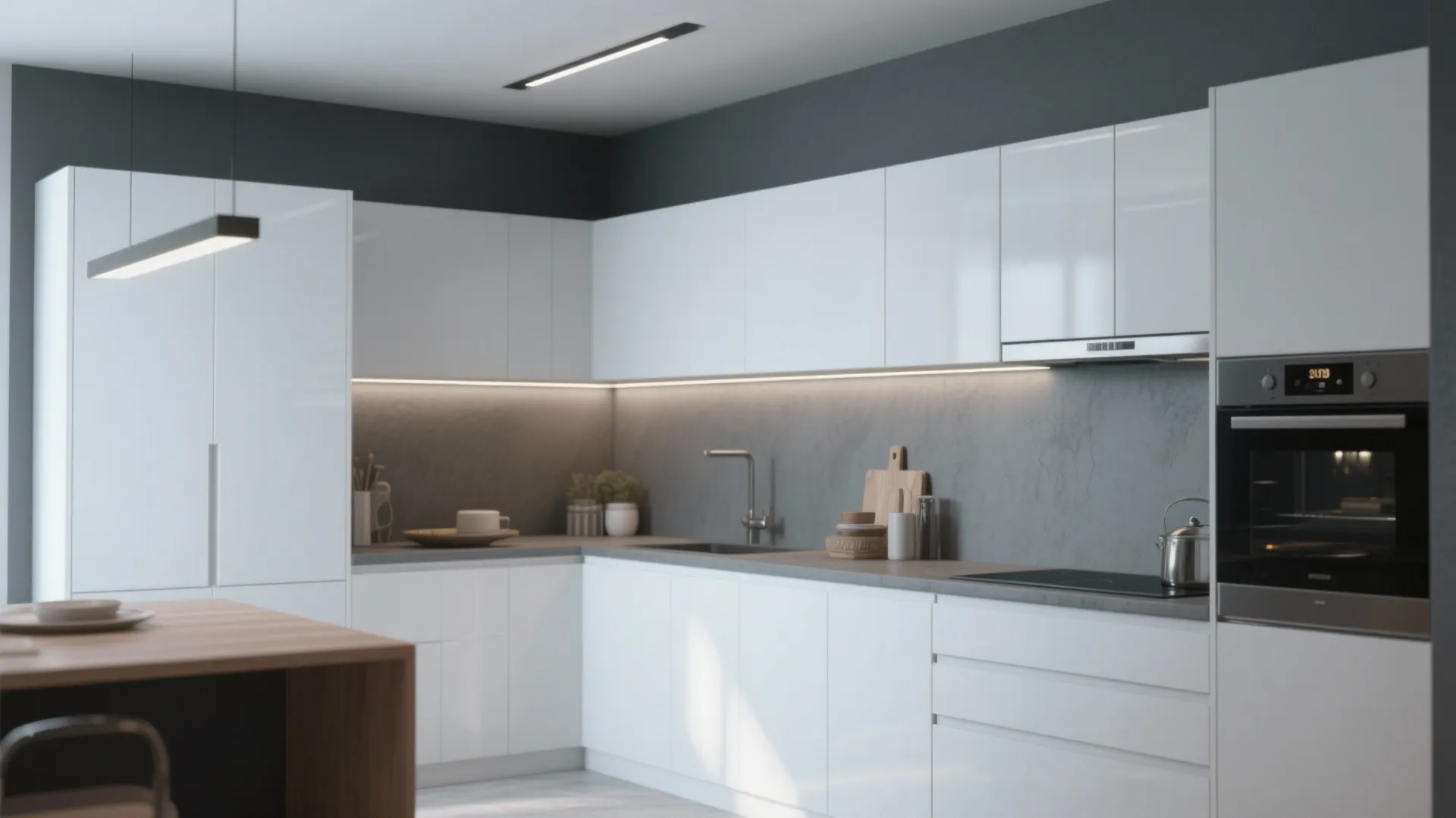 2. Matte white cabinets and charcoal grey for a modern look