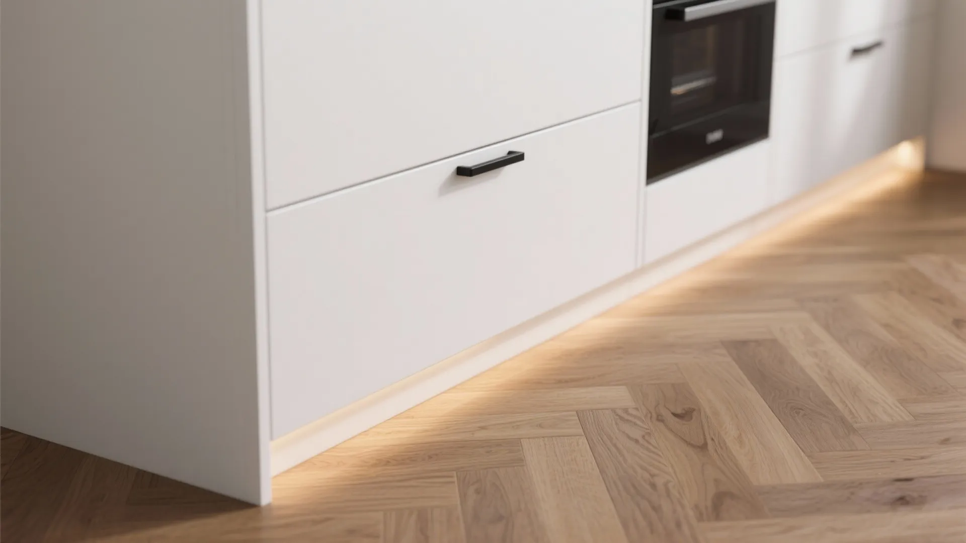 1. Go matte white cabinets with warm oak planks