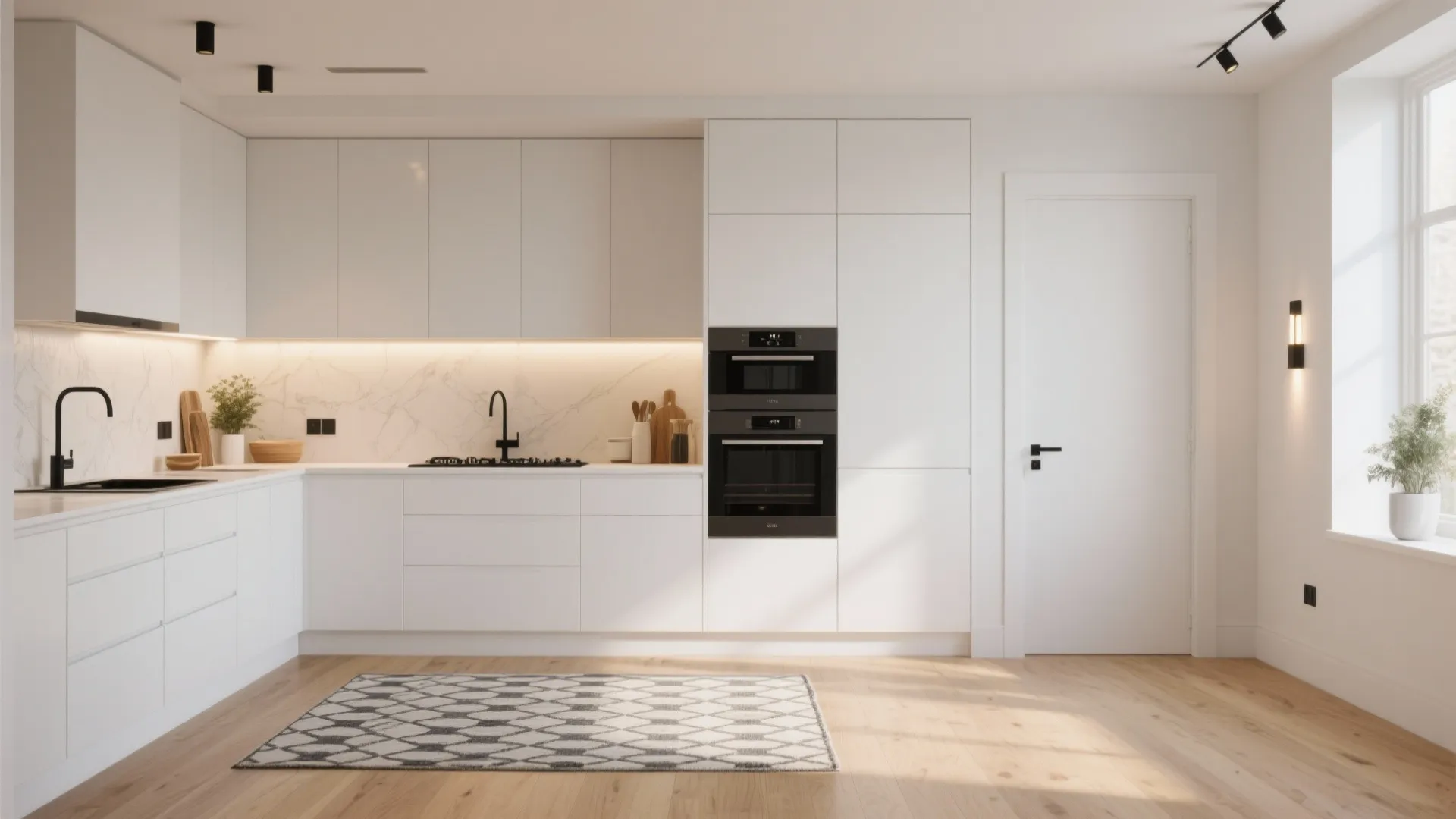 4. Matte white lacquer doors + light oak flooring