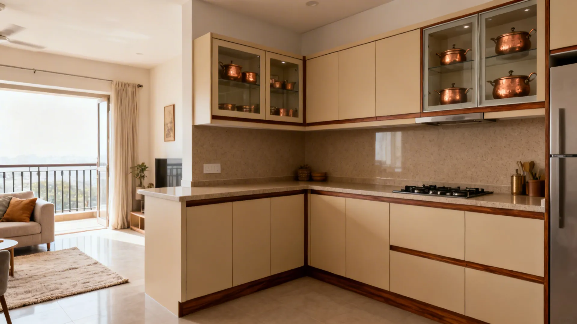 1) Matte cabinetry + warm wood accents