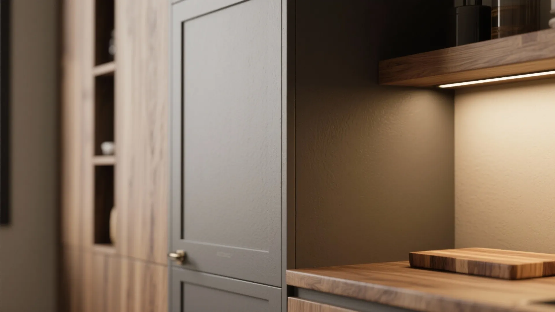 2. Mix matte grey brown with natural wood accents