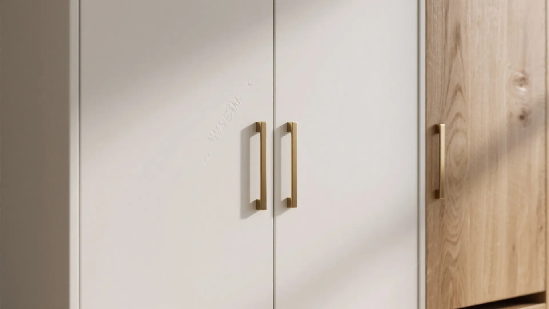 5. Mix of Matte White and Light Oak for Modern-Organic Look