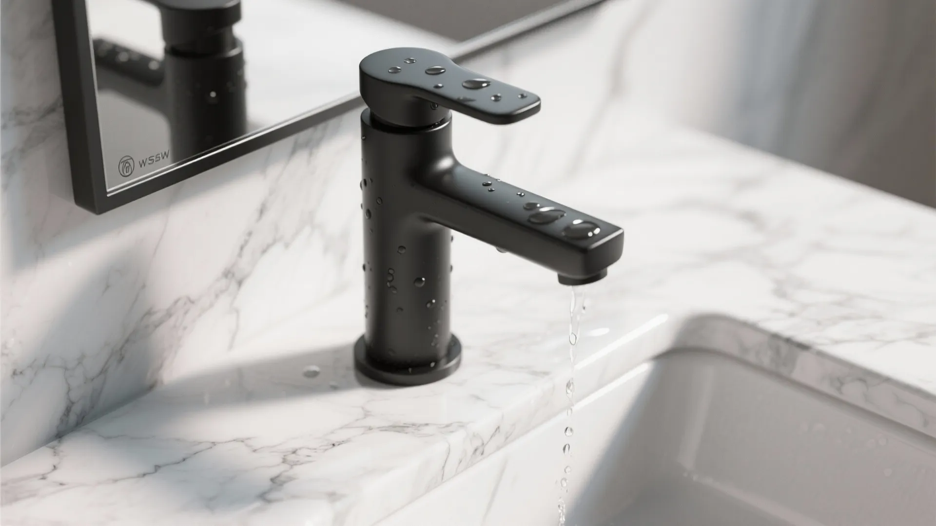 Matte Black Fixtures with White Marble
