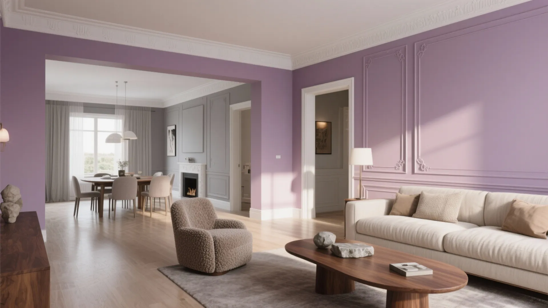 Mauve + Grey for Open-Plan Living