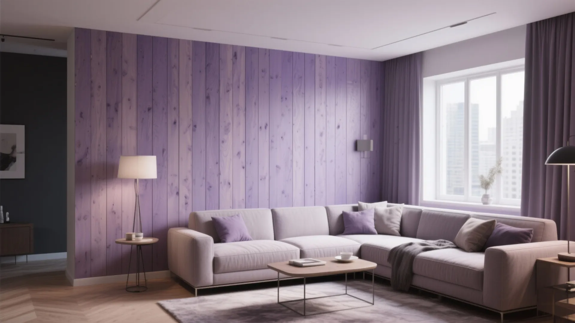 9. Mauve Accent Wall with Paneling