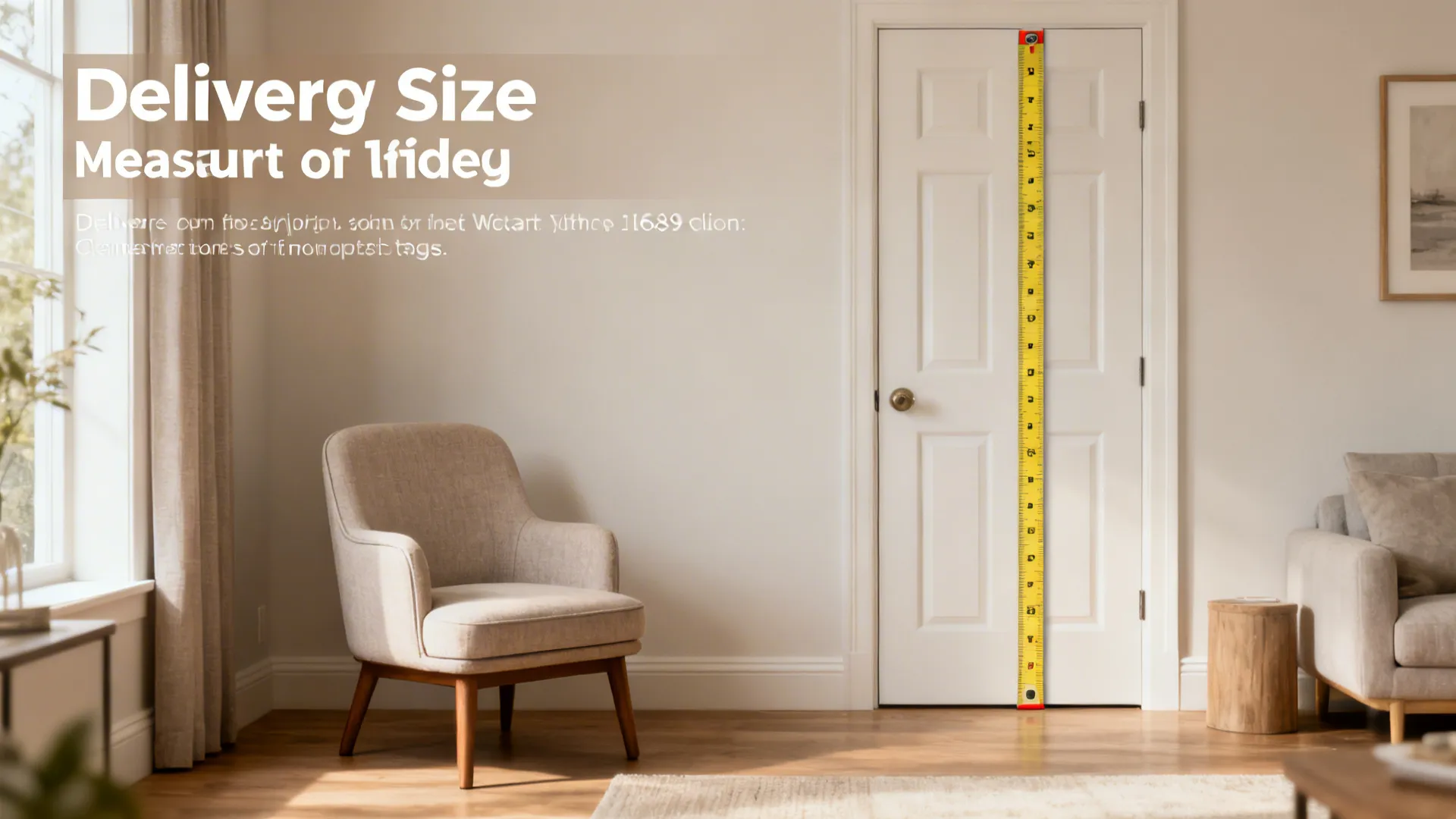Measuring a doorway with a compact chair nearby to illustrate delivery and sizing tips