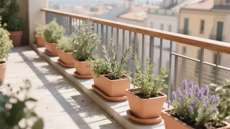Balcony Herb Garden with Terracotta Pots