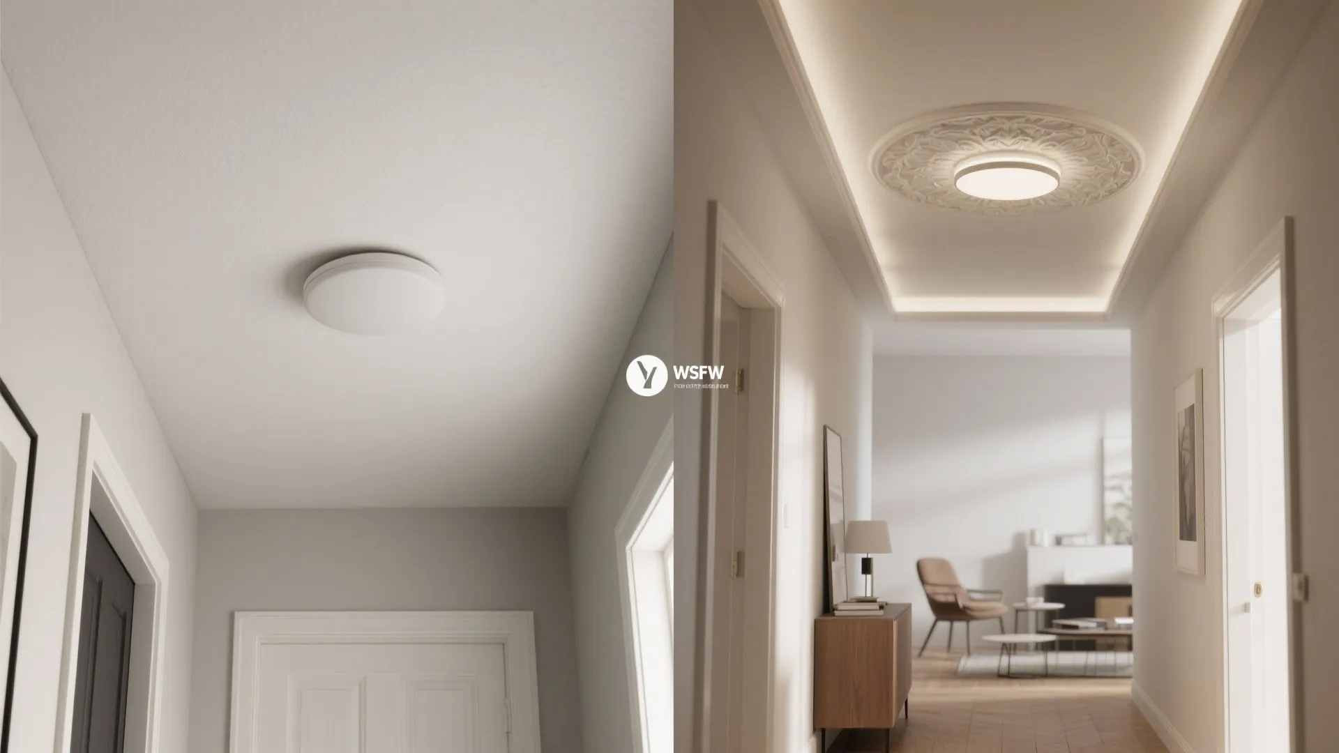 5) Centered Gypsum Medallion + Flush Mount