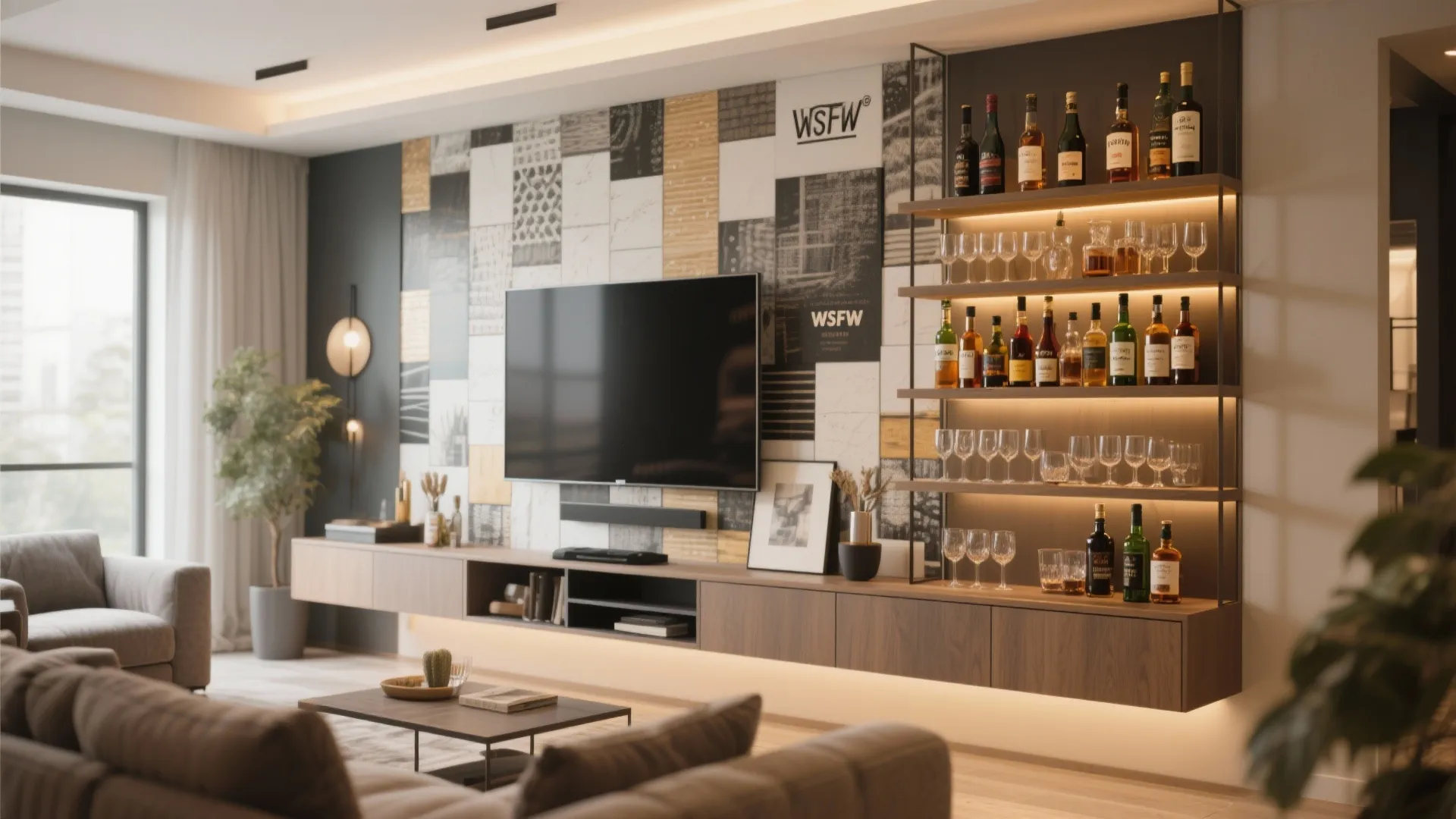 8. Combined Media & Bar Wall