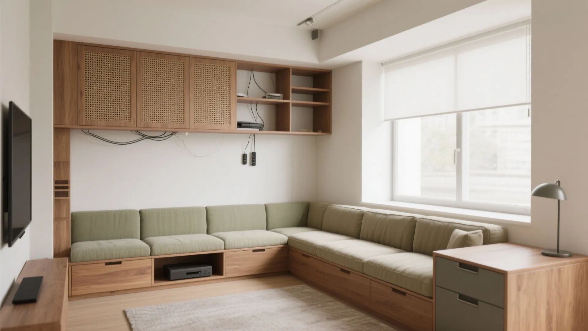 Built-in Corner Media and Seating Combo