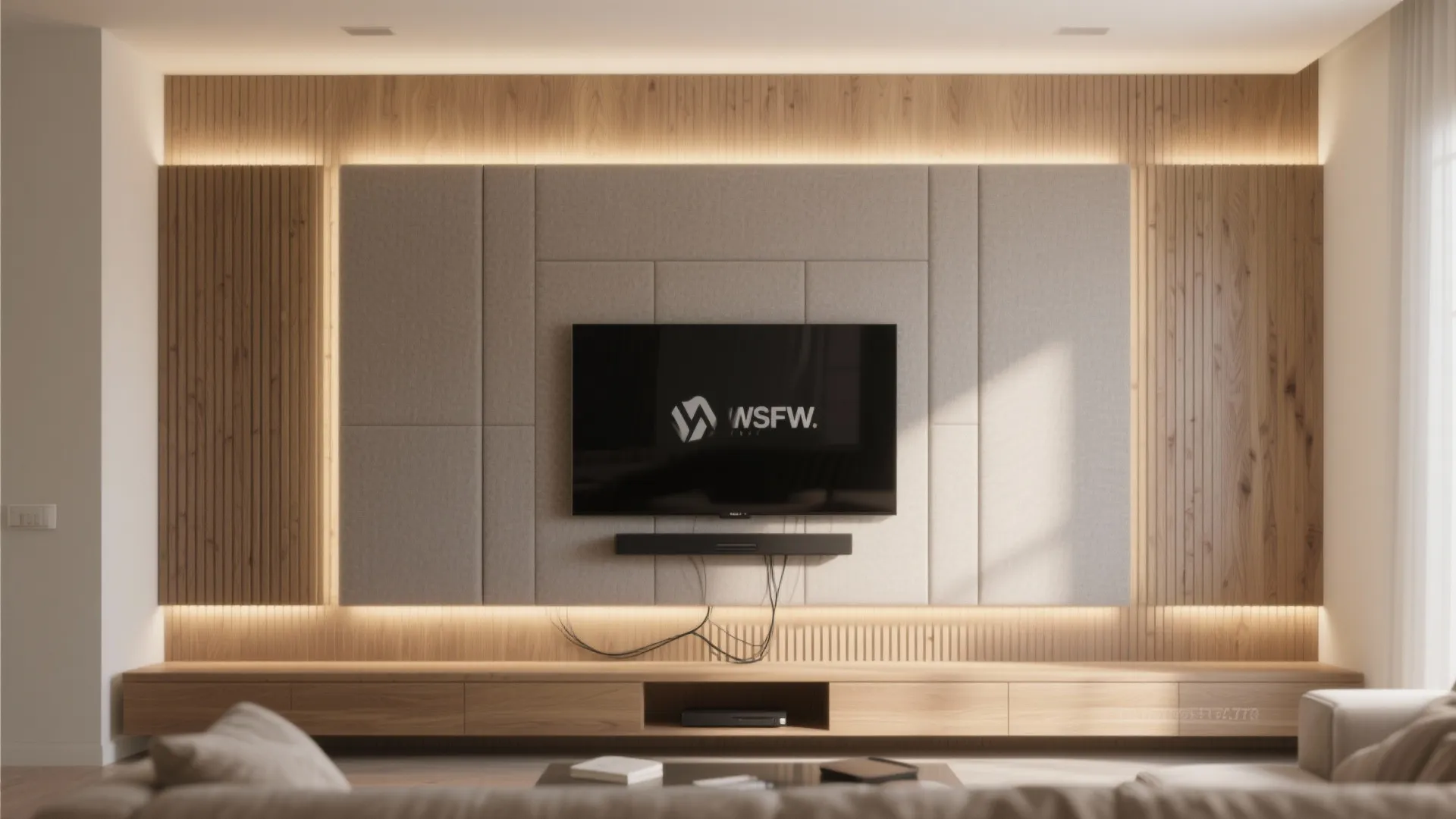 Luminous Media Wall with Panel Bias Lighting