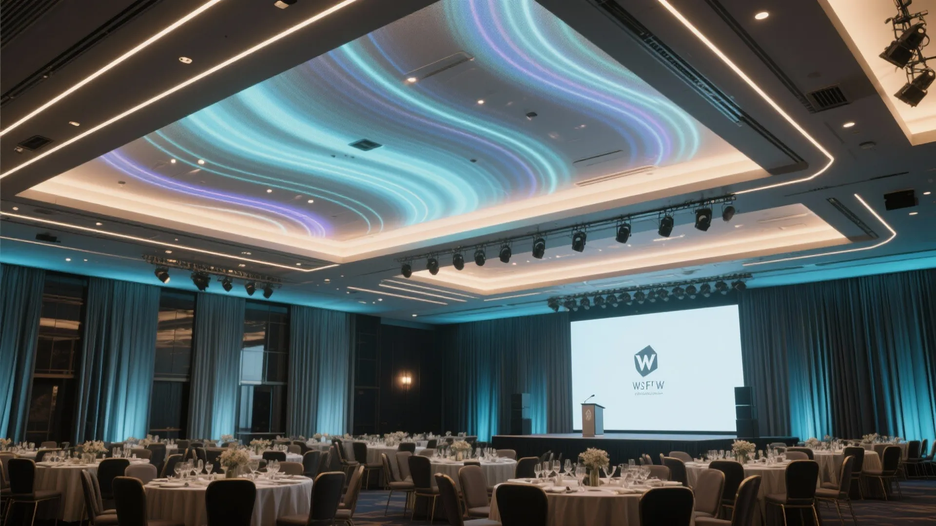 Integrated projection and media ceiling