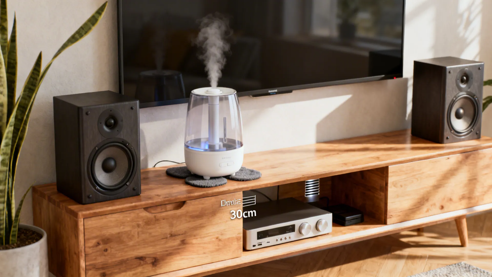 3. Elevated on a Media Console — Behind or Beside Electronics