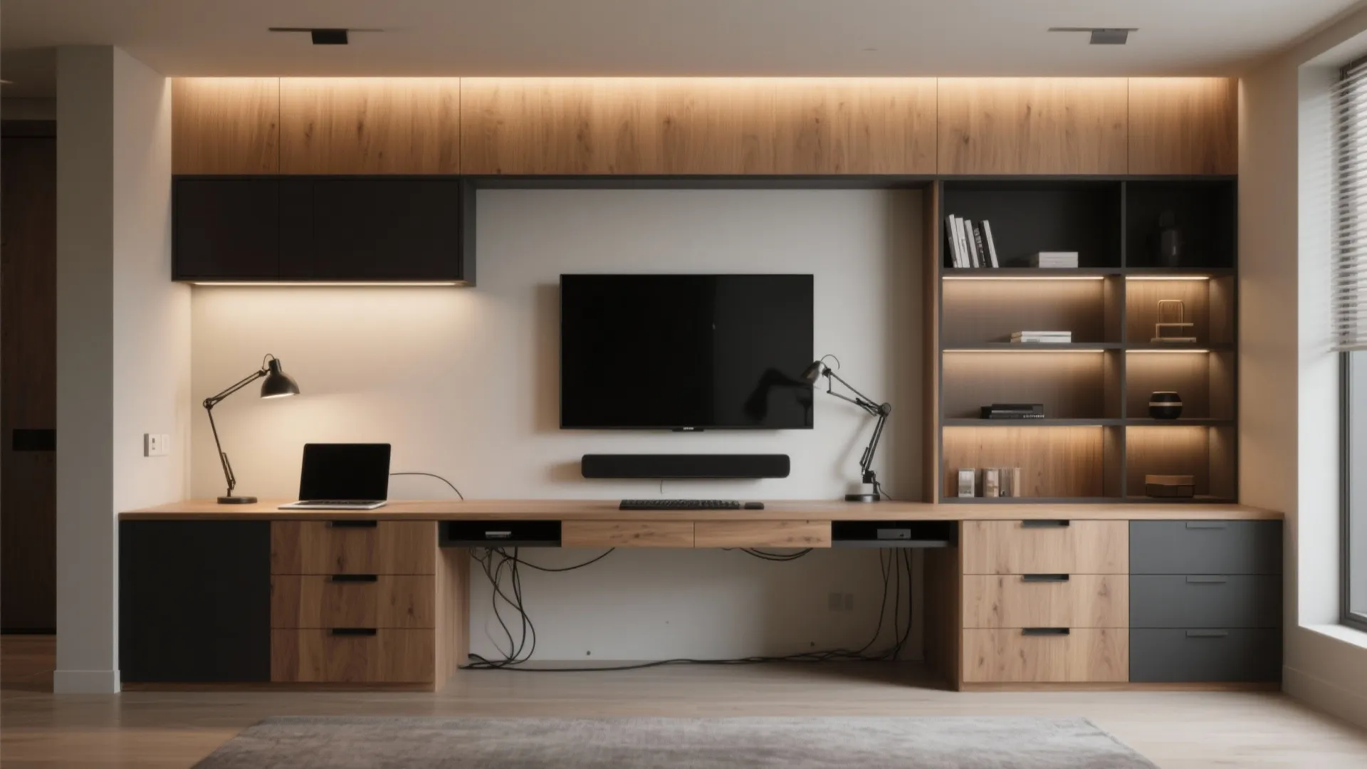 3. Desk integrated into media unit or shelving