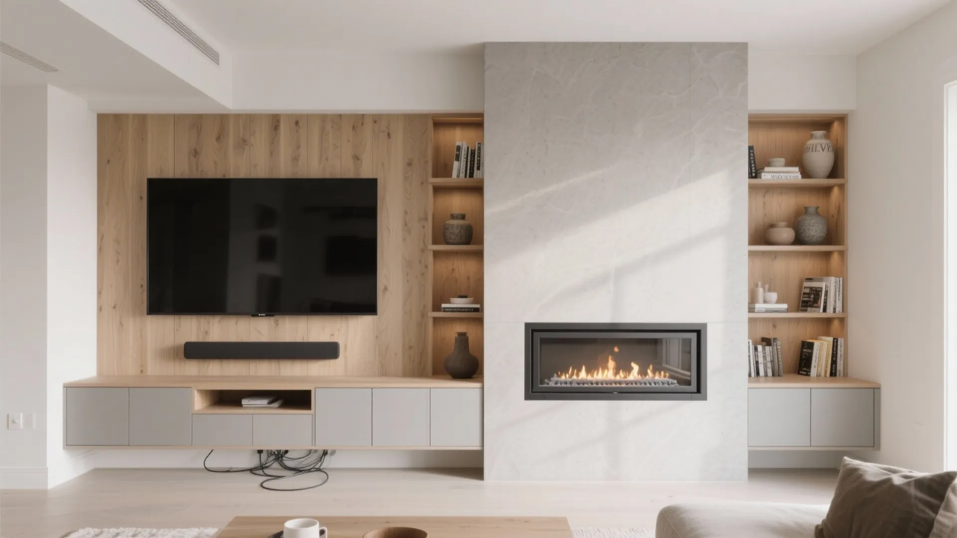 Built-In Media Wall With Fireplace and Niches