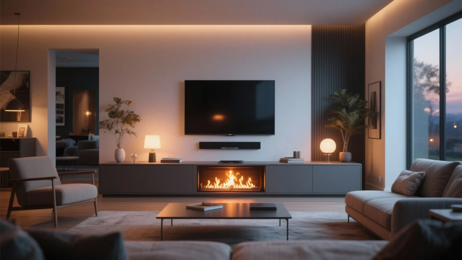 3. Media Console with Integrated Fireplace