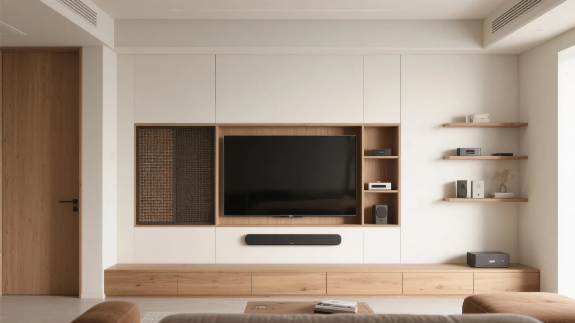 3) Media Niche + Built-In Shelving