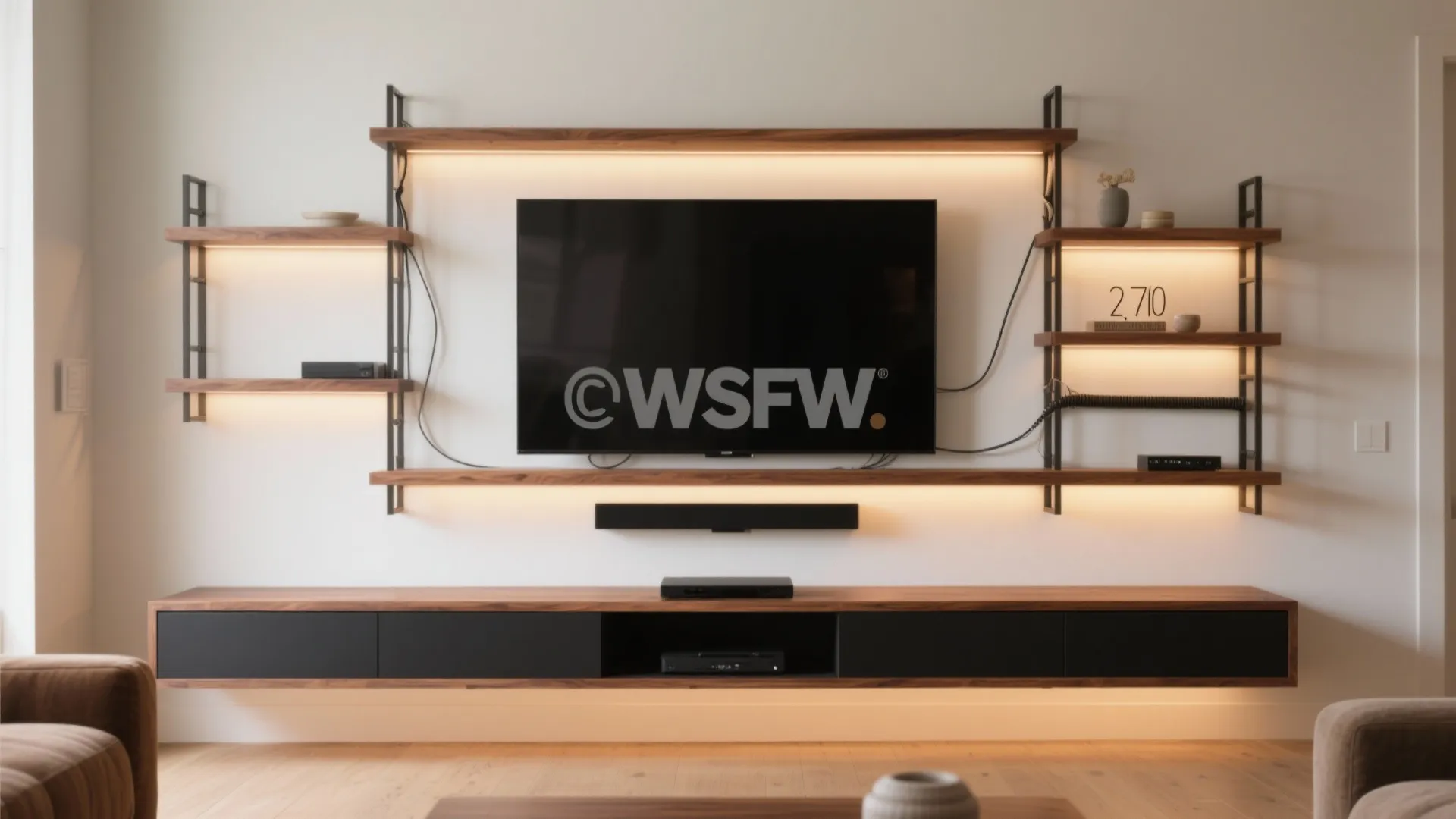 2) Built-In Look: Wall-Mounted Media Rack With LED Backlighting