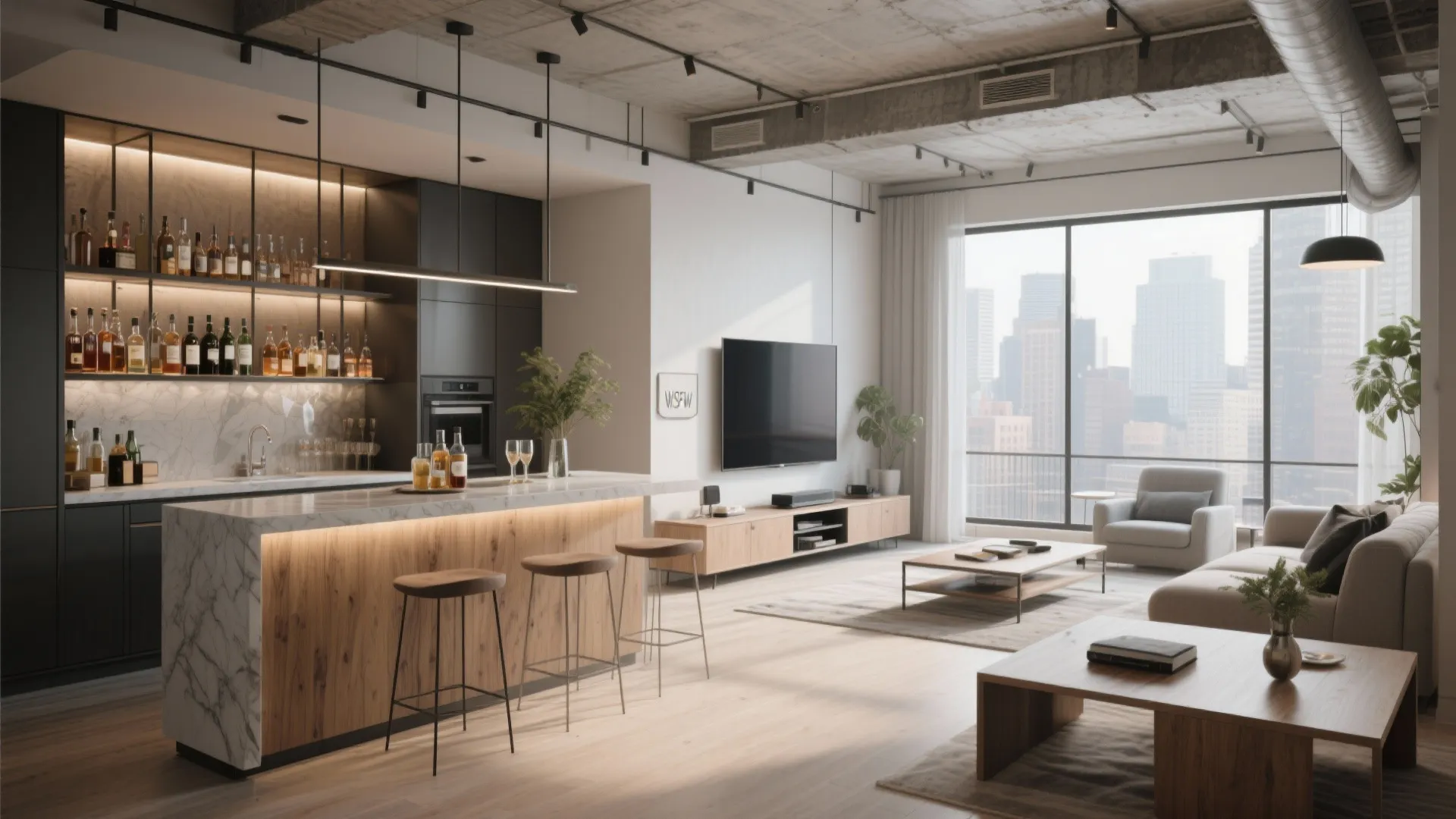 Integrated bar with media unit