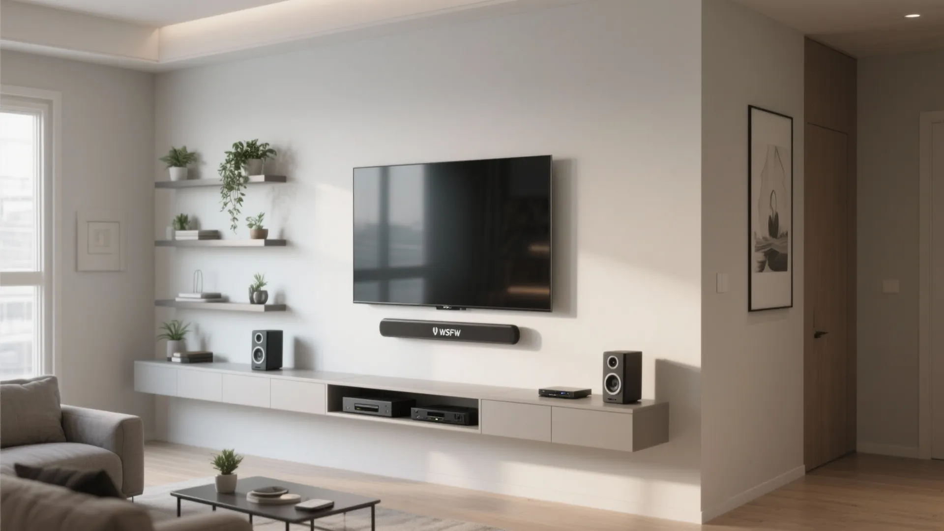 3. Slim media walls and floating units
