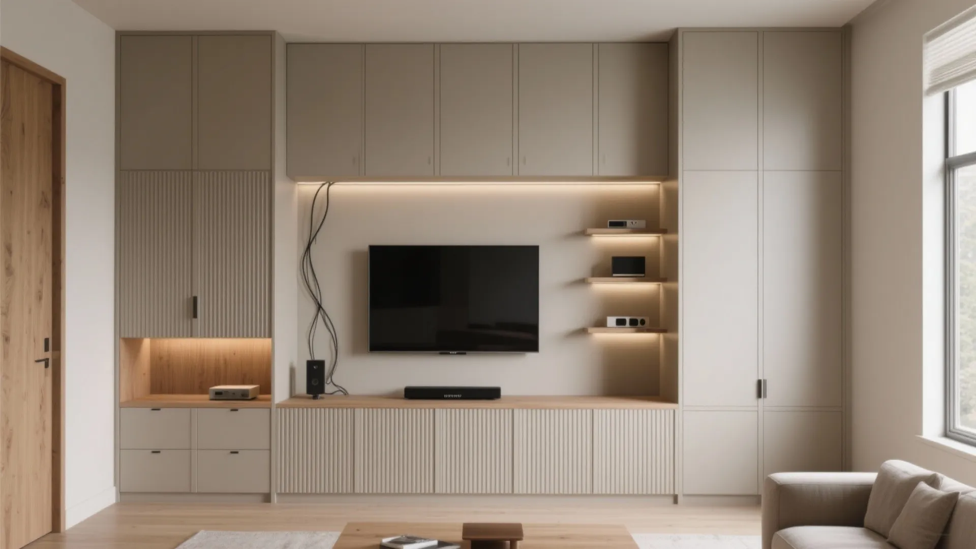 2) Built-In Media Wall With Concealed Storage