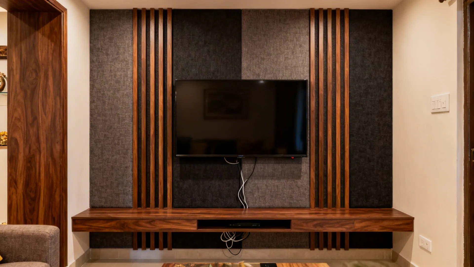 Compact Media Wall with Acoustic Panels