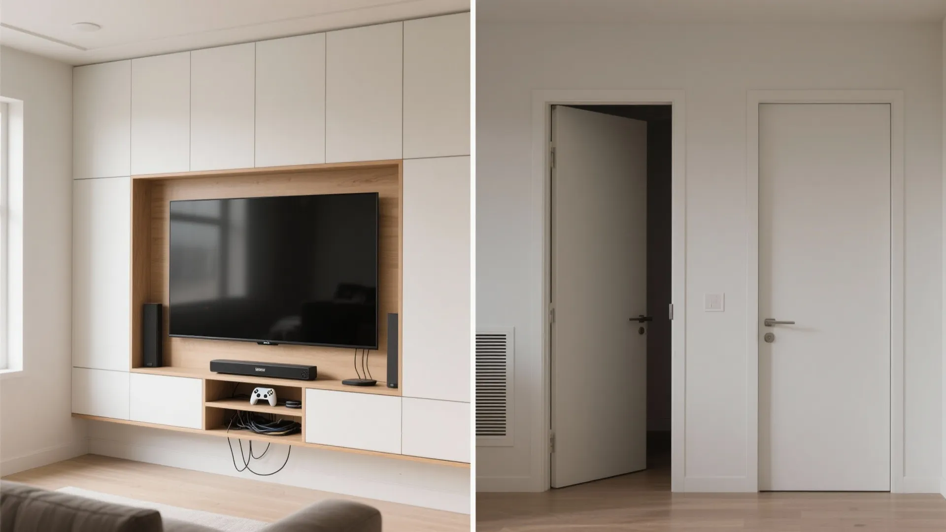 Minimal Media Wall With Closed Storage