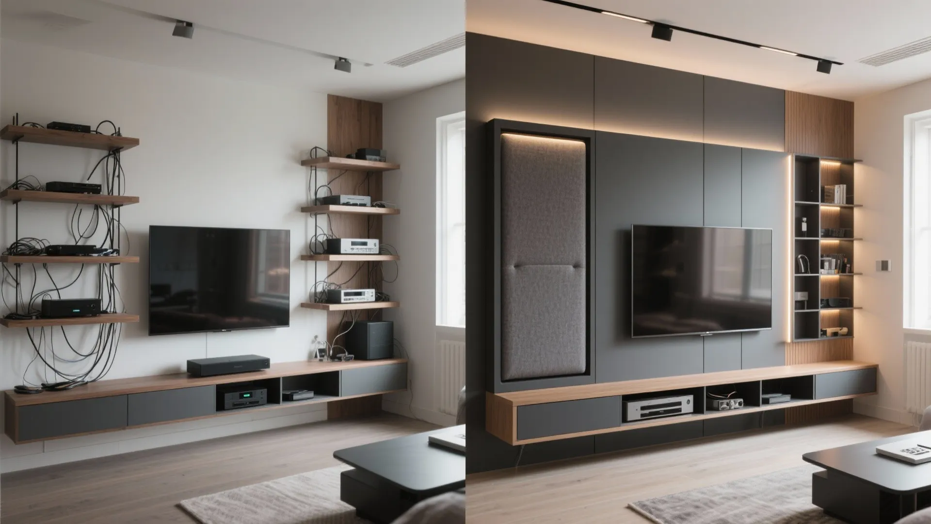 Modular Media Wall with Hidden Storage