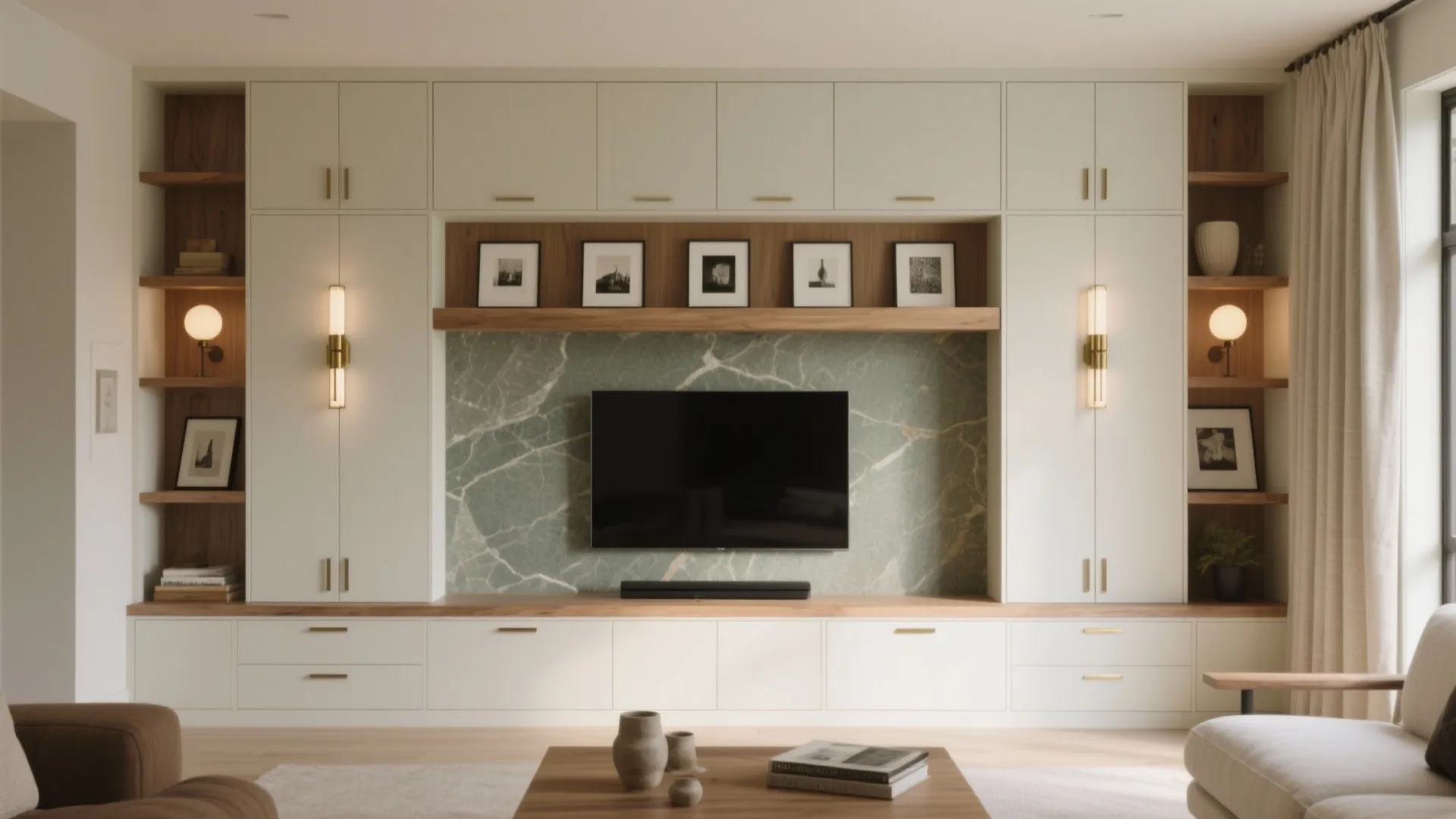 Media Wall Makeover: Built-ins, Stone, and an Art-Ledge TV