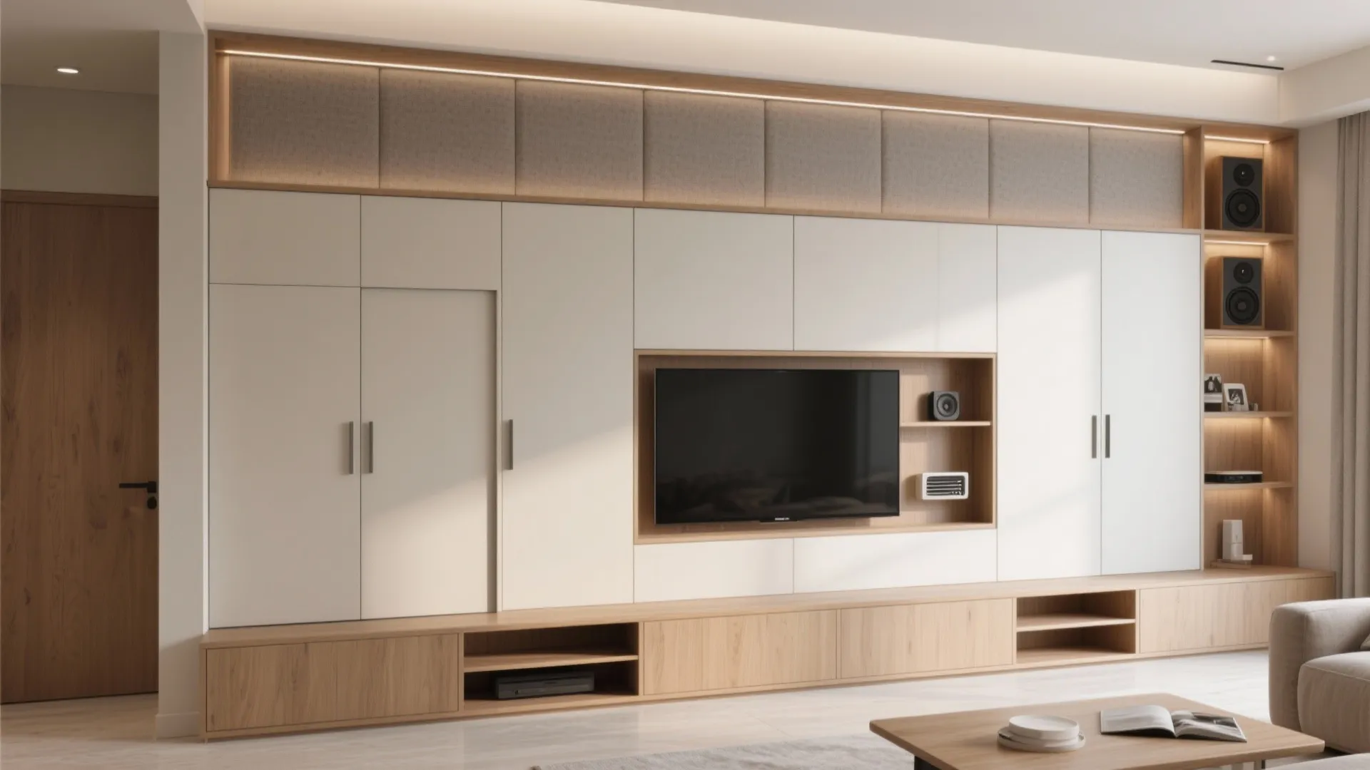 2) Floor-to-Ceiling Media Wall With Hidden Storage