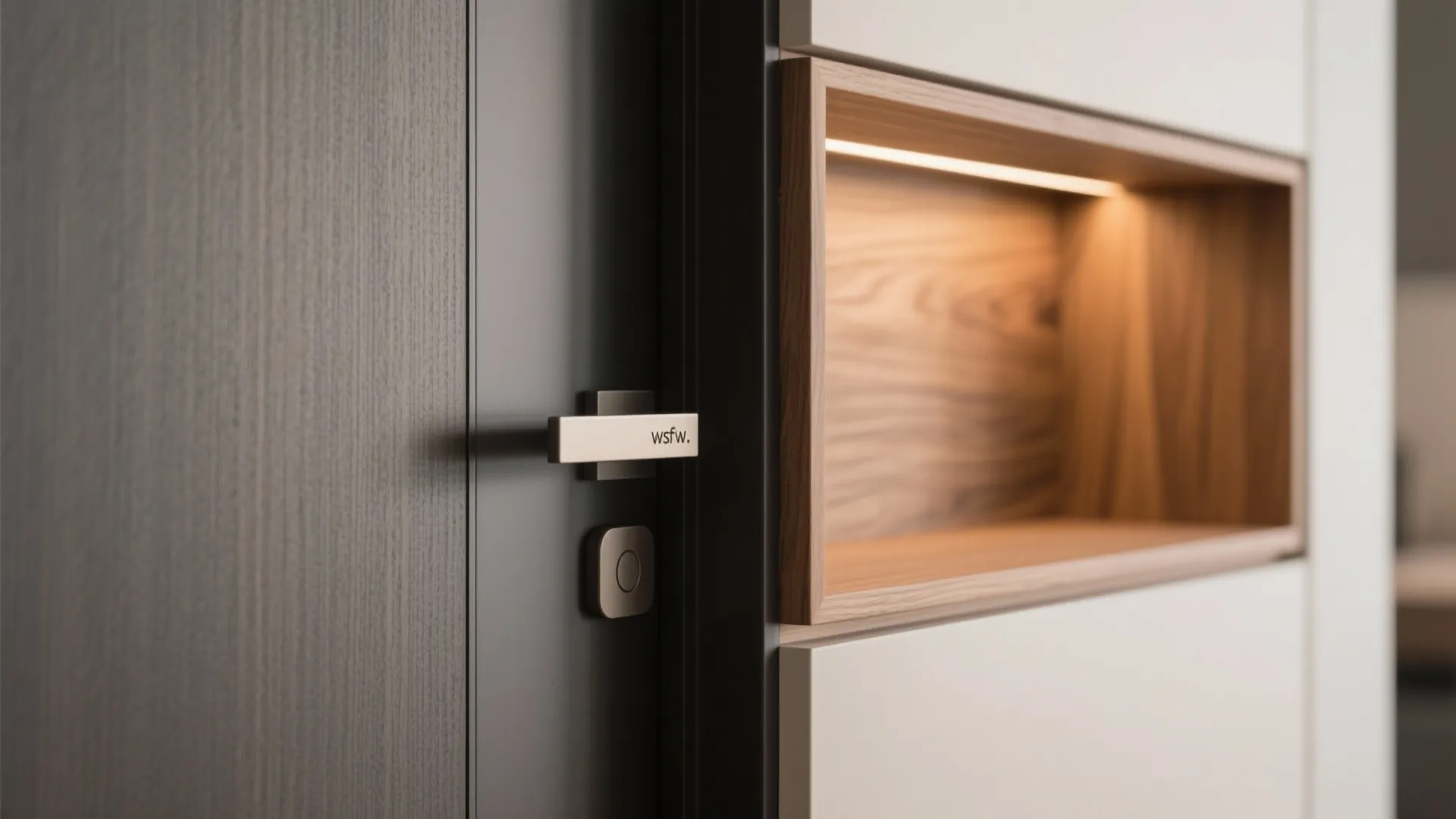 Minimal storage wall with hidden media