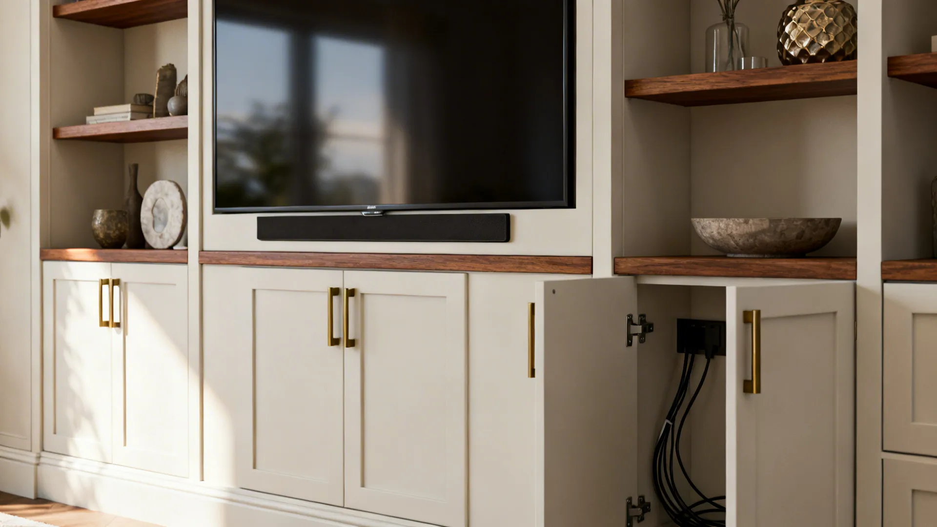 1. Media wall with integrated storage