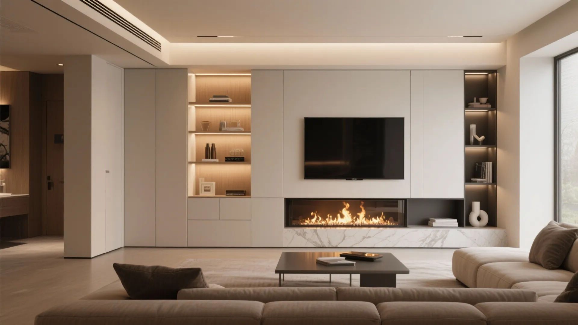Fireplace-Centered Media Wall
