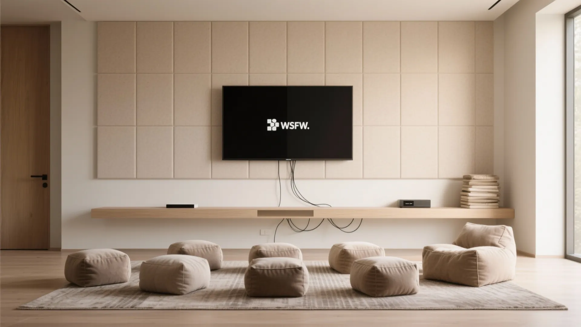 Media wall + floor cushions (flexible cinema)