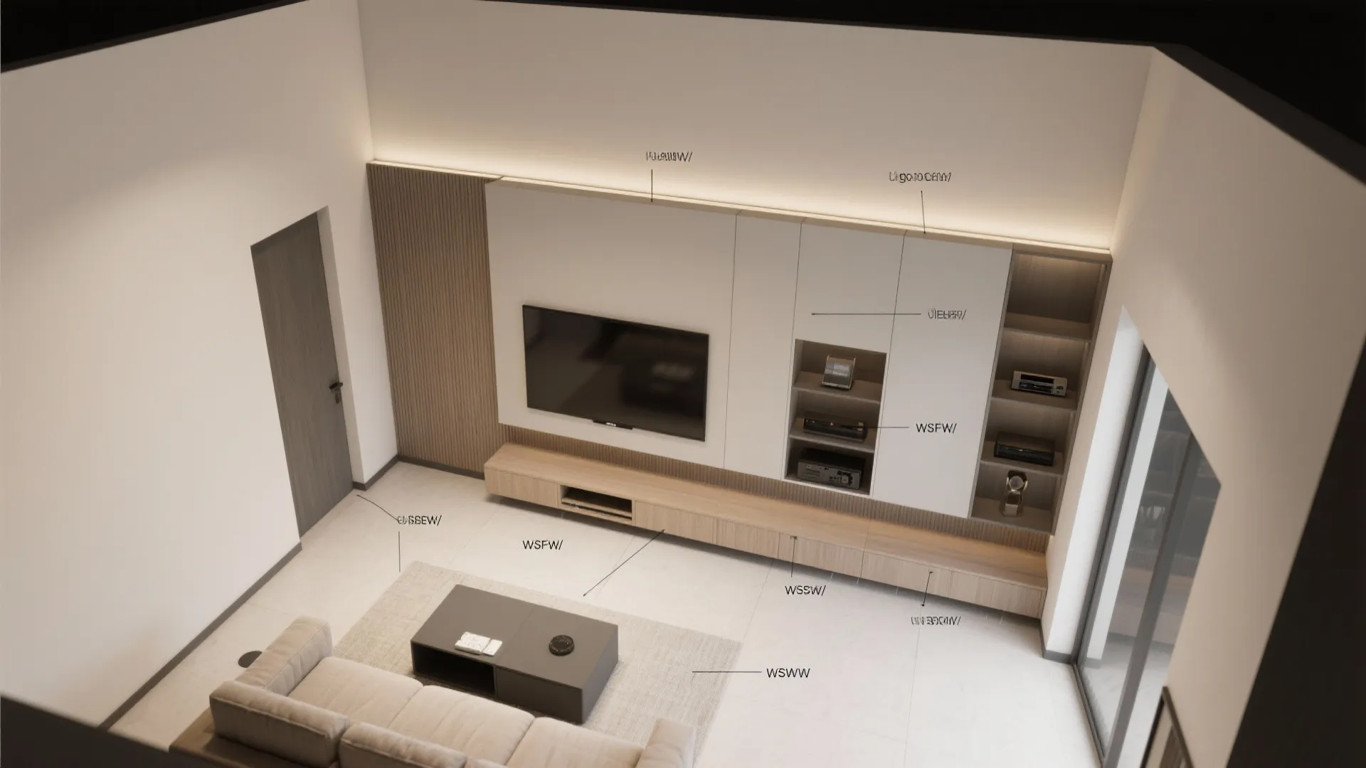 2) Floor-to-Ceiling Media Wall With Hidden Storage